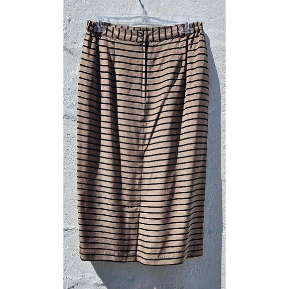 Vintage Blazer Skirt Set Womens 14 Tan Silk Black Striped Jacket Top Retro 80s - Picture 5 of 13